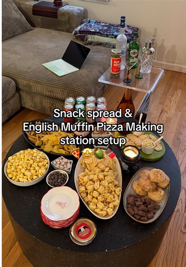 Delicious English Muffin Pizzas and Snack Spread Setup