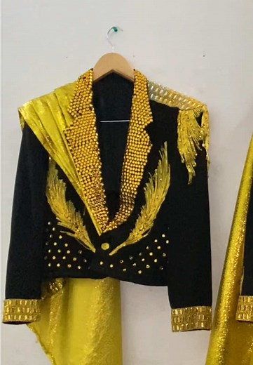 Black and Gold Crop Suit Rentals for Men