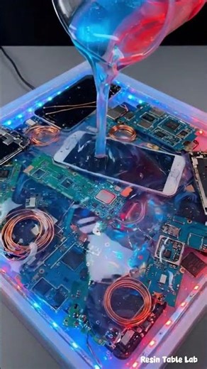 Futuristic LED Circuit Board Resin Table 💻🔥 | Insane Epoxy River Table Build #ResinTable #shorts