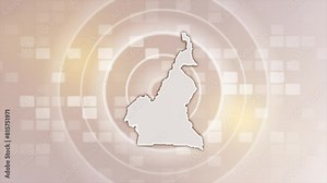 Cameroon Animated Map on Minimal Background, Multi Purpose Background with Ripples and Boxes with Cameroon 3D Map, Useful for Politics, Elections, Travel, News and Sports Events