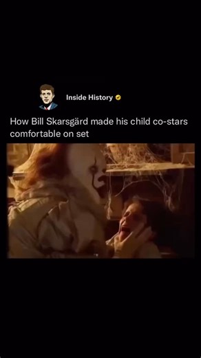 Inside History on Instagram: "On the set of It (2017), Bill Skarsgård — who brought the terrifying Pennywise to life — didn’t just scare the kids, he looked out for them. Between takes, he made sure to check in with his young co-stars, asking if they were okay, chatting about school, and flashing a genuine smile once the cameras stopped rolling. One Reddit user even recalled seeing him, still in full clown makeup, walk over after an intense scene and gently ask, “You okay?” Becoming a monster on