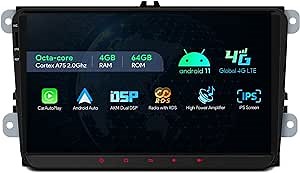 XTRONS Car Stereo for VW Volkswagen EOS Golf, Android 13 Octa Core 4GB+64GB Car Radio, 9” IPS Touch Screen GPS Navigation for Car Bluetooth Head Unit, Built-in DSP Car Play Android Auto Support 4G LTE
