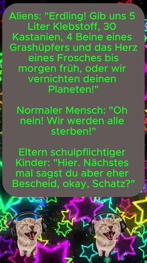 Aliens vs. Eltern mit Bastelpflicht… 😂👽✂️ #witz #funny #lustig #lachen #heftig #witzig #sprüche