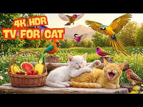 Cat TV for Cats 😺 Colorful Birds & Playful Squirrels in a Magical Forest | 4K HDR