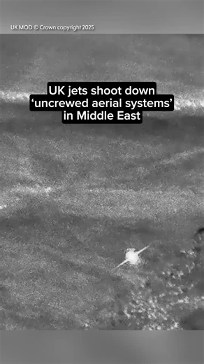 UK Armed Forces have shot down targets for the first time in the Middle East. Footage released by the MOD shows an RAF F-35B Lightning intercepting an '‘uncrewed aerial system' in defence of Jordan. It also marks the first time a British F-35 has destroyed a target on operations, the MOD said. #news #iran #middleeast #manchestereveningnews #RAF | Manchester Evening News