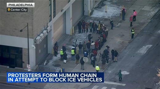 Protesters form human blockade outside ICE office in Center City Philadelphia