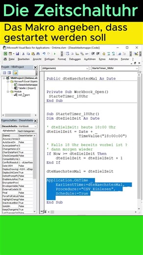 Excel importiert CSV automatisch um 18 Uhr (Zeitsteuerung in Excel)