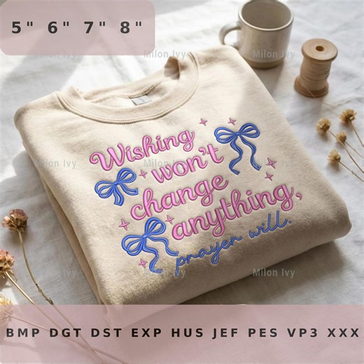 Christian Prayer Embroidery Design | Trendy Christian Bible Verse With Blue Bow | Christian Faith Machine Embroidery Digital File - Etsy