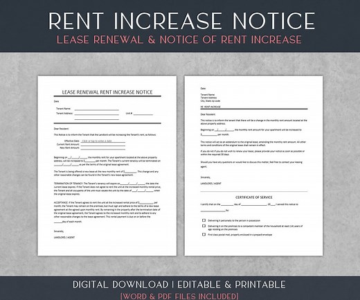 Rent Increase Notice Template: Editable Landlord Forms (word & PDF) - Etsy