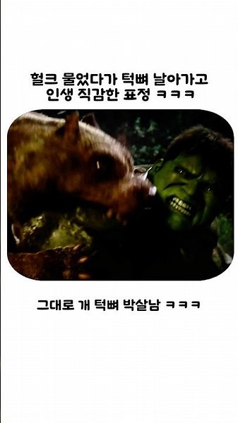 헐크 물었다가 턱뼈 날아가고 인생 직감한 표정 ㅋㅋㅋ