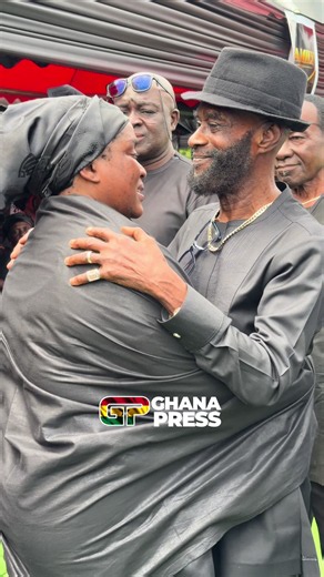 Legendary musician Pat Thomas and Appiah arrive at the final funeral rites of Madam Elizabeth Esikweiba Aggrey, mother of Yvonne Ohene Gyan, the iconic “She” voice behind the stars.