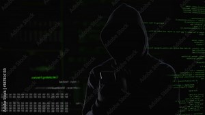 Dark hood man blocked antivirus, infecting computer system, cyber attack