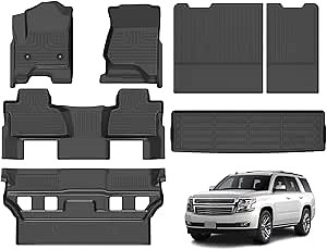 Floor Mats & Cargo Liner for 2015-2020 Chevy Tahoe & GMC Yukon (Bucket Seat) (Not XL) All Weather TPE Set Anti-Slip Waterproof Floor Liners Accessories (Car Mats+Trunk Mat+Backrest) Black