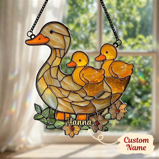 Mother Duck and Ducklings Acrylic Window Hanging, Duck Faux Stained Glass Suncatcher, Farm Animal Gift - Etsy