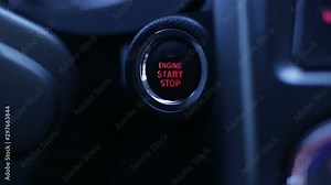 Interior car engine start button in a modern car closeup