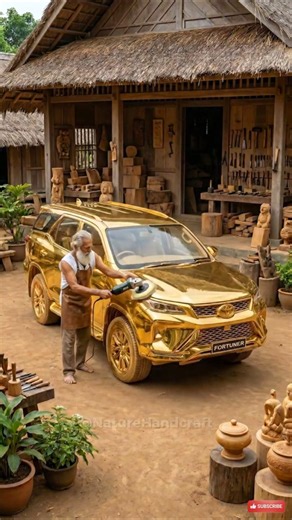 He Carved a Full-Size Toyota Fortuner From Wood! (Then Painted It Gold)