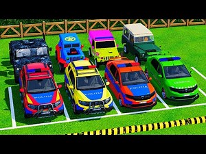 Transporting Colorful POLICE CAR & JEEP to Garage 🚓🚙 | Jump Road Challenge (FS22) #19