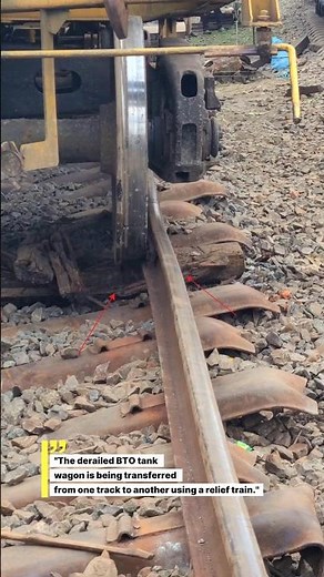 "The derailed BTO tank wagon is being transferred from one track tog a r" #train #railtrack #railway
