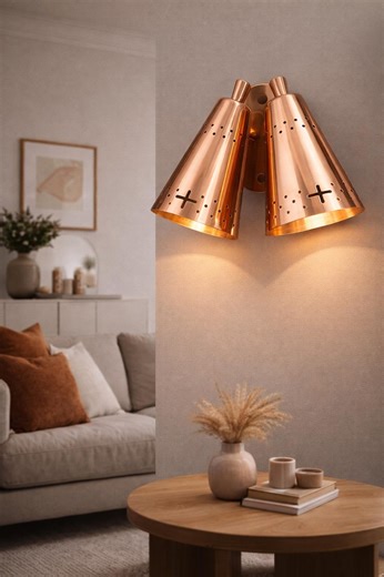 Vintage 50s 60s Copper Dual Cone Wall Sconce | Mid Century Modern Wall Mounted Light - Etsy