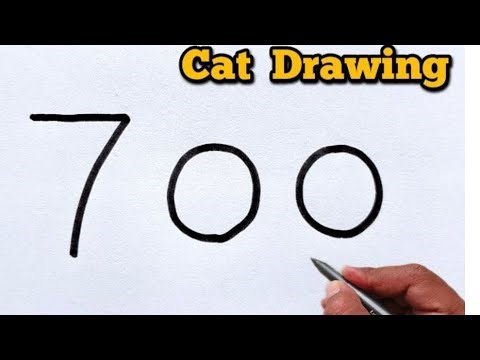 How to Draw Cat Using 700 | Cute Cat Drawing Step by Step