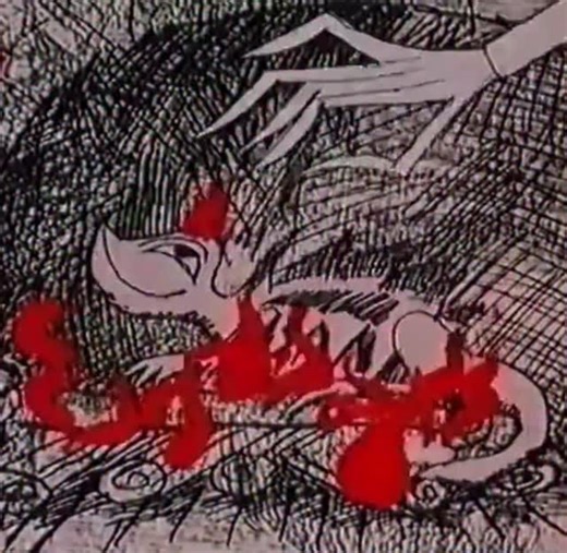 animation enjoyer on Instagram: "A sped-up clip from "Pomsta (Revenge)" (1968), Jiří Brdečka’s graphic morality tale from Krátký Film Praha. Brdečka leans on silhouettes, flat areas of color, and poster-like compositions: sparse detail, strong contours, and a dry, deadpan sense of timing. It feels like classic Czech modernism, a revenge fable pared down toward pure shape and rhythm, closer to illustration than conventional character animation. Made in the late 1960s, around the aftermath of the 