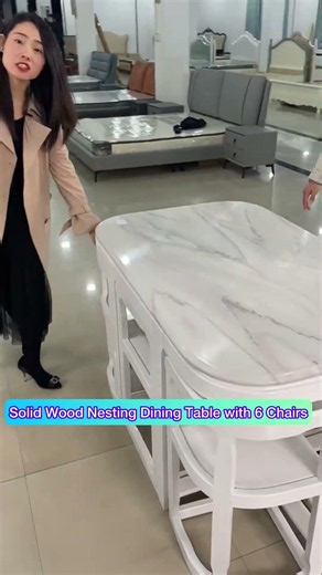 Solid Wood Nesting Dining Table with 6 Chairs 04