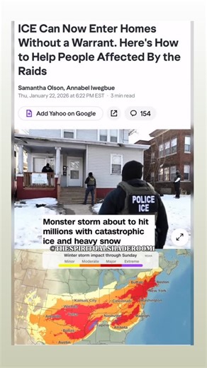 Ani Osaru on Instagram: "In a week where the ICE Agency was given the green light to invade homes with no warrant we get a Geoengineered Ice Storm 🤔. As nationwide ICE raids intensify, a major “winter storm” is scheduled to begin on January 23, written numerically as 1/23, a date that immediately draws attention in symbolic decoding. In gematria frameworks, Winter Storm and Conspiracy both align to 123, locking the event to its calendar placement. The storm is projected to last from Friday, Jan