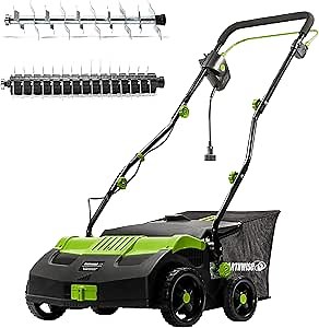 Earthwise DT71613AA 16-Inch 13-Amp Corded Dethatcher, with Scarifier Blade and Collection Bag