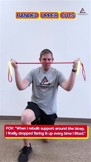 Problem if weak/ignored: Taking time off might ease symptoms, but it doesn’t rebuild what caused the overload. When the cuff and scapular control are missing, the tendon stays irritated. Why it matters: 🛑 Rest = Temporary Relief – Not long-term resolution ⚙️ The Bicep Is a Stabilizer – And it’s overworked when the cuff isn’t doing its job 💥 Without Support = Constant Flare Ups How to fix it: 🥊 Banded Upper Cuts – Train diagonal control that mimics real shoulder stress Summary line: Rest witho