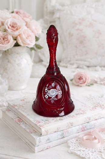 HANDPAINTED GLASS Ruby Red Bell, Floral Cameo Design, Vintage-style Decor - Etsy
