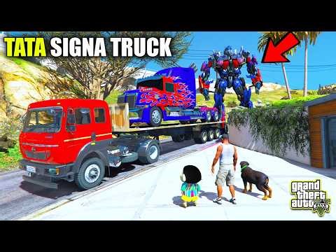 Franklin & Shinchan Indian TATA Signa TRUCK and Find Damage TRANSFORMERS CARS GTAV | SHINCHAN & CHOP