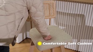 Swivel Rattan Counter Height Stools, Fuzzy Boucle Bar Stools with Solid Wood Legs & Rattan Back, Upholstered Counter Height Dining Chairs for Kitchen Island, Cafe, 2 Pcs, White