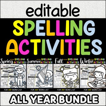 Spelling Activities Bundle | Editable ANY Word List Worksheets |