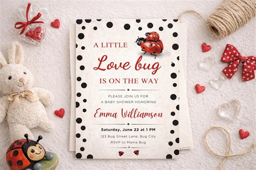 Love Bug Baby Shower Invitation | Watercolor Ladybug Girl Invite (editable Template) - Etsy