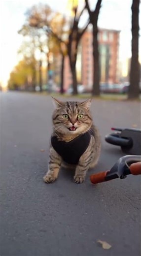 This Cat Rides an E-Scooter… Then Falls 😹