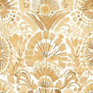 Tempaper Yellow Bohemia Damask Designer Removable Peel and Stick Boho Wallpaper, 20.5 in X 16.5 ft, Made in the USA