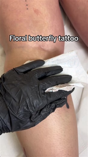 Beautiful Floral Butterfly Tattoo on the Calf