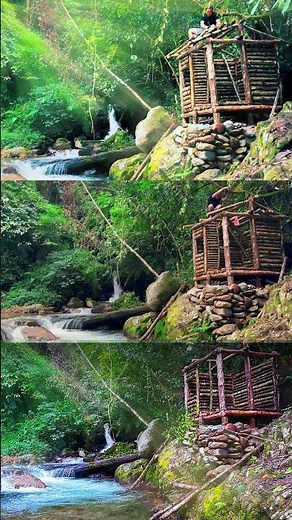 Building a Jungle Hut by the Waterfall 🪵 | Tarzan in Vietnam
