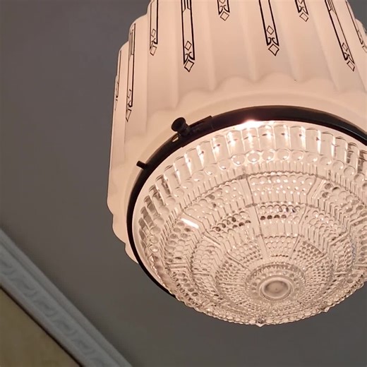 696a Antique Vintage 1930's 1940's Art Deco Ceiling Light Lamp Fixture Glass Shade Pendant Chandelier - Etsy