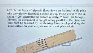 1.82 A thin layer of glycerin flows down an inclined, wide plat... | Filo