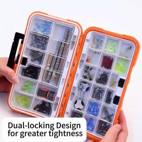 Small Tackle Box Organizer 3 Pack, Mini Portable Waterproof Fishing Lure Boxes with Removable Dividers, Double-Sided Plastic Storage Containers Terminal Fishing Tackle Box Organizer(Green,Orange,Gray)