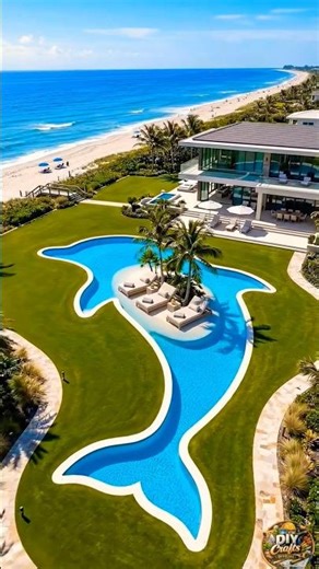 Luxury Beach House with Dolphin-Shaped Lawn 🐬 | Amazing Garden Design by the Sea