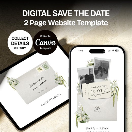 Floral Save the Date Website: Ivory Wedding Invitation (digital Download) - Etsy Canada