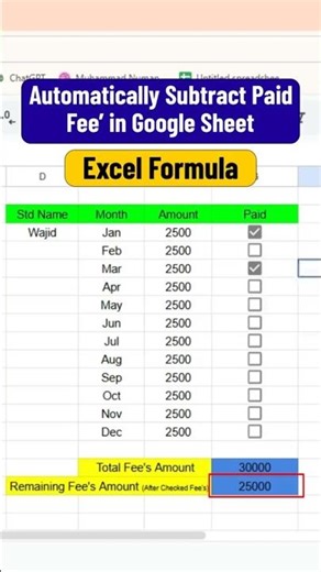 Automatically Subtract Paid Fee's Using Checkboxes #lookup #excel #exceltips #exceltricks #exceltips