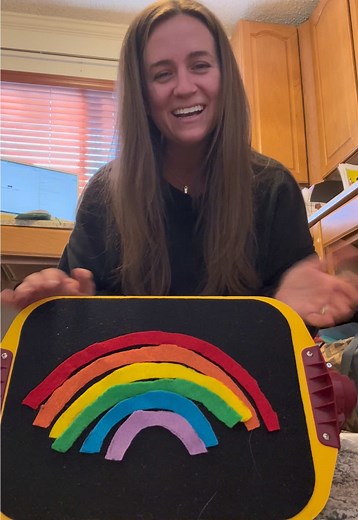 Let’s make a rainbow! 🌈 Enjoy this simple song of putting colored items in a pot, and they magically make the colors of the rainbow! You can use pictures or real items, whatever is best for your learner!✨ It doesn’t have to be Pinterest worthy or perfect.. is my self-cut felt rainbow aesthetically pleasing or symmetrical? Nope. But you know who doesn’t care? Kids! Use materials from around the home and let their imagination do the rest. 🪄 Keep an eye out for a curious visitor in the corner of
