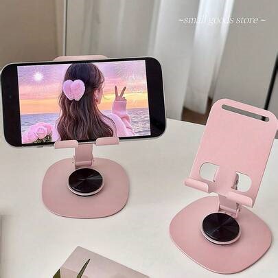 Ins Style Pink Metallic Rotating Phone Stand, Foldable Desktop Phone/Tablet Holder For Live Streaming And Video Watching | SHEIN