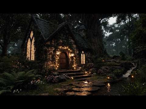 Peaceful Rainstorm at the Enchanted Forest Cottage | Rain Sounds & Fireplace Ambience for Sleep