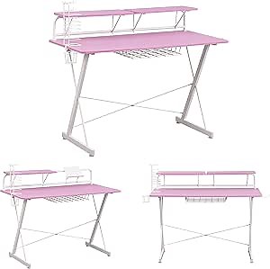 Techni Sport Gaming Desk - Two-Way Computer Desk with Elevated Monitor Stands, CD Rack, Cup Holder, & Accessories Storage for a Complete Gaming Setup - Carbon Laminated with Durable Steel Frame