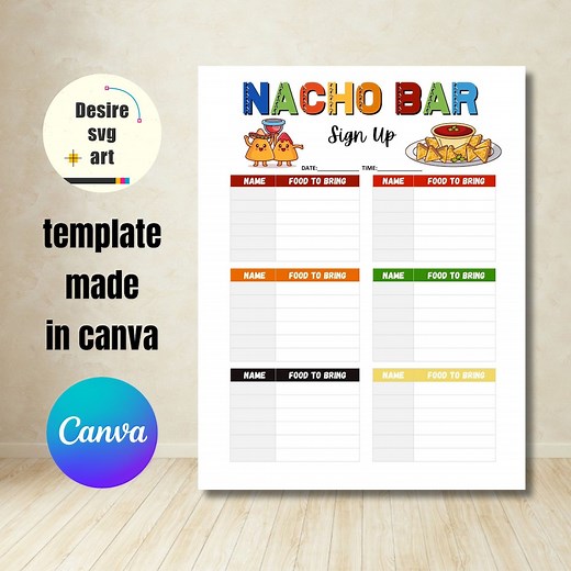 Taco Fiesta: Stylish Nacho Bar Sign up Sheet Template Printable for Mexican Fiesta Potluck Party V1, Canva Templat - Etsy