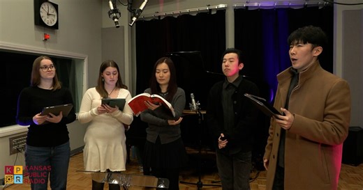 KU Opera performs excerpts from Donizetti’s Elixir of Love in the Kansas Public Radio Live Performance Studio February 3, 2026